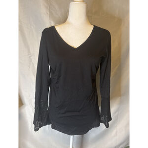 SIMPLY NOELLE Black Tunic Top NWT Lace Back Bell Sleeve Boho V-Neck Women’s